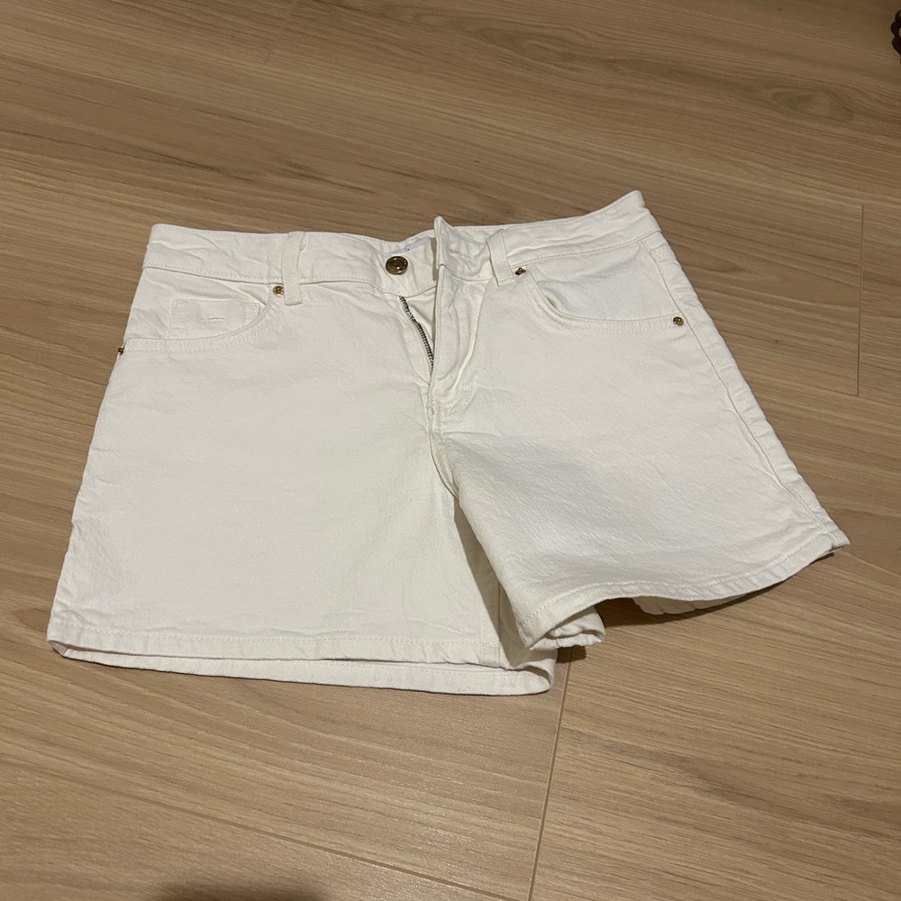 Zara White Jean Shorts Mid-Length Denim